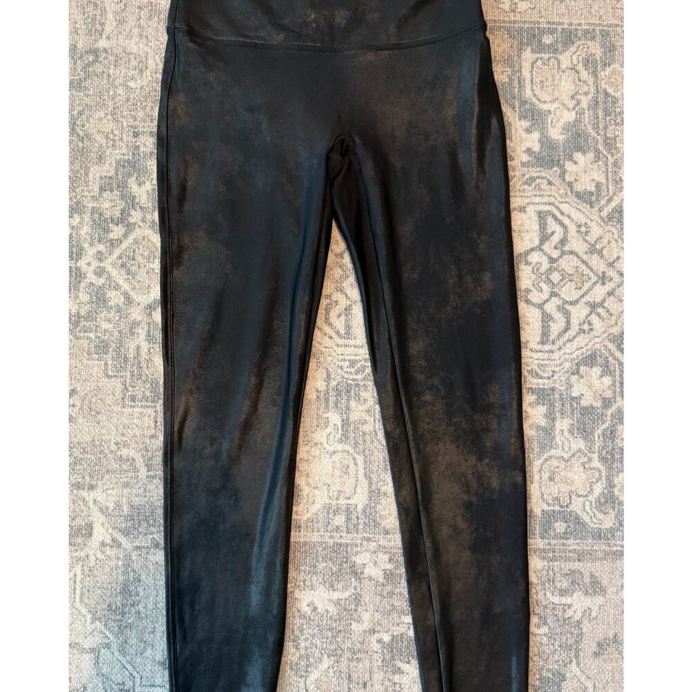 Spanx Women's Faux Leather Black Leggings XL Pull On Elastic Waist Slimming